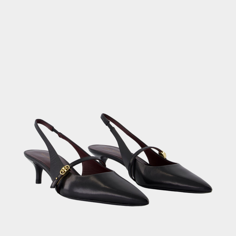 Double T Buckle Pumps - Tory Burch - Leather - Black