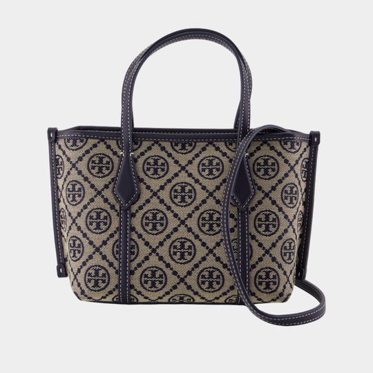 Perry T-Monogram Mini Shopper Bag - Tory Burch - Cotton - Blue