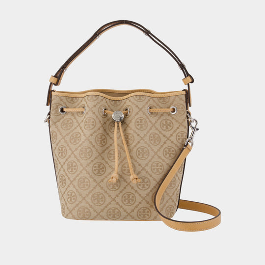 T-Monogram Bucket Bag - Tory Burch - Leather - Beige