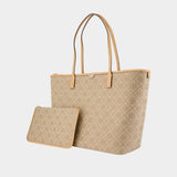 T-Monogram Zip Shopper Bag - Tory Burch - Leather - Beige