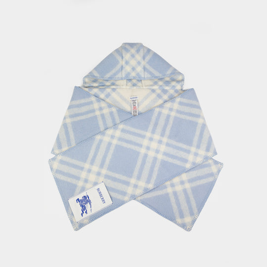 Mu Tbar Check Hooded Scarf - Burberry - Wool - Blue