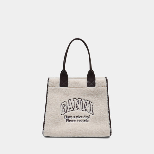 Shopper Xxl Shearling Shopper Bag - Ganni - Synthetic - White
