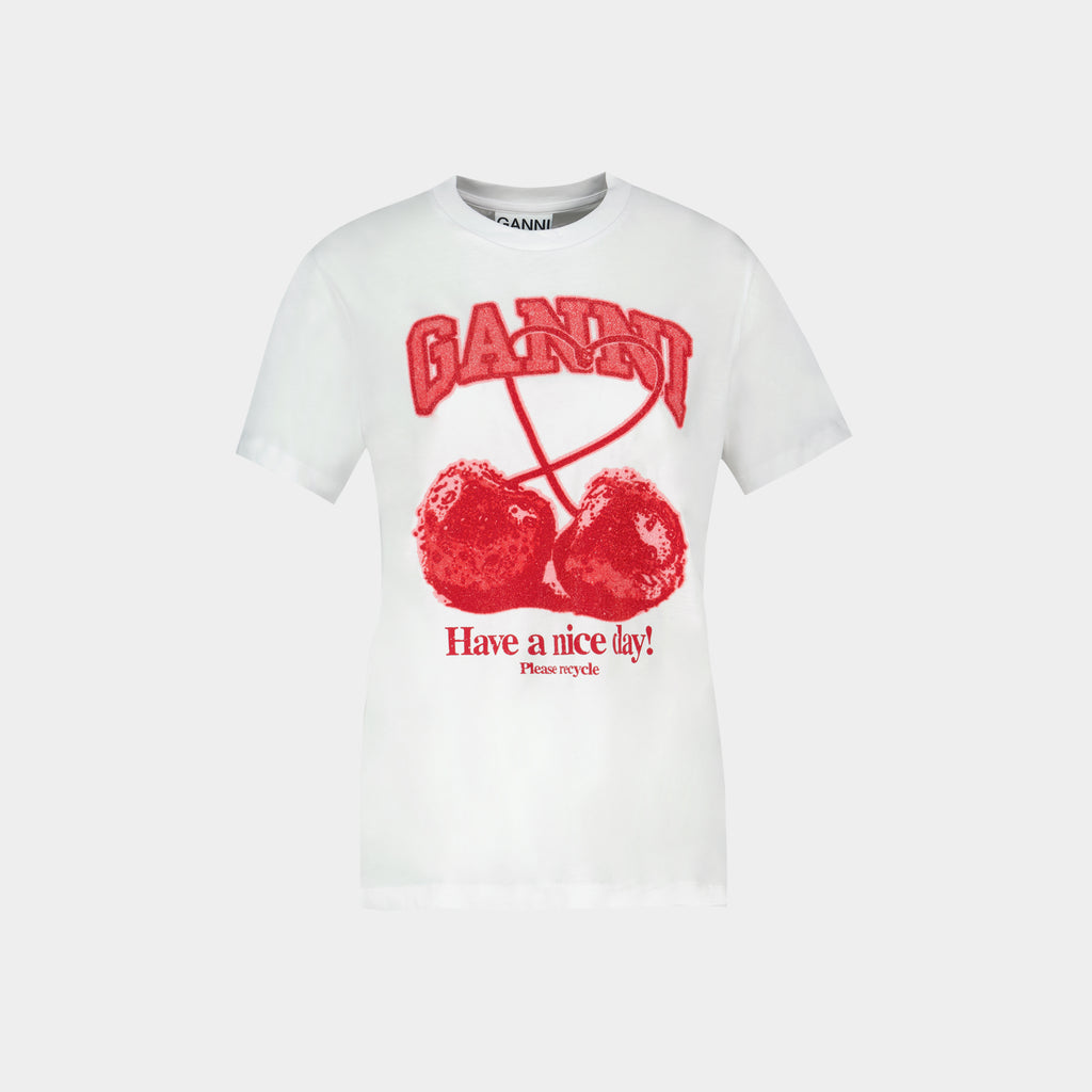 ✴︎GANNI ✴︎ Basic Cherry With Caviar T-Shirt - Ganni - Cotton - White