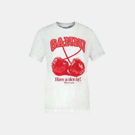 Basic Cherry With Caviar T-Shirt - Ganni - Cotton - White