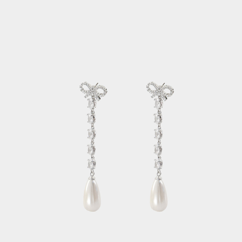Bow Pearl Droplet Earrings - SELF PORTRAIT - Metal - Silver