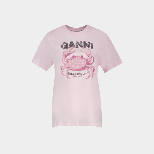 Basic T-Shirt - Ganni - Cotton - Pink