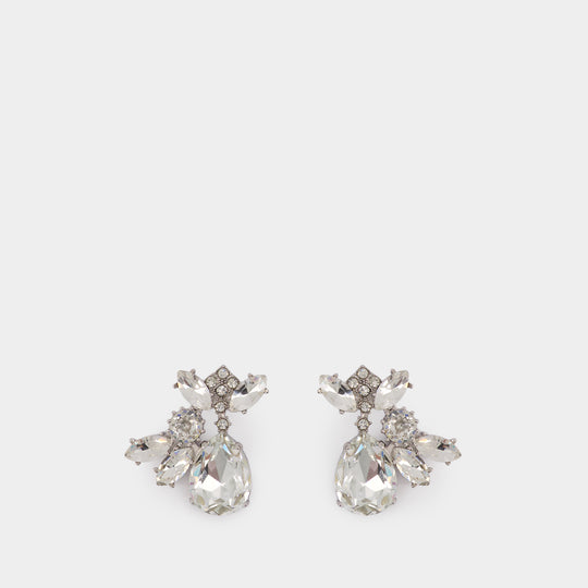 Multi Crystal Cluster Earrings - SELF PORTRAIT - Pearls - Silver
