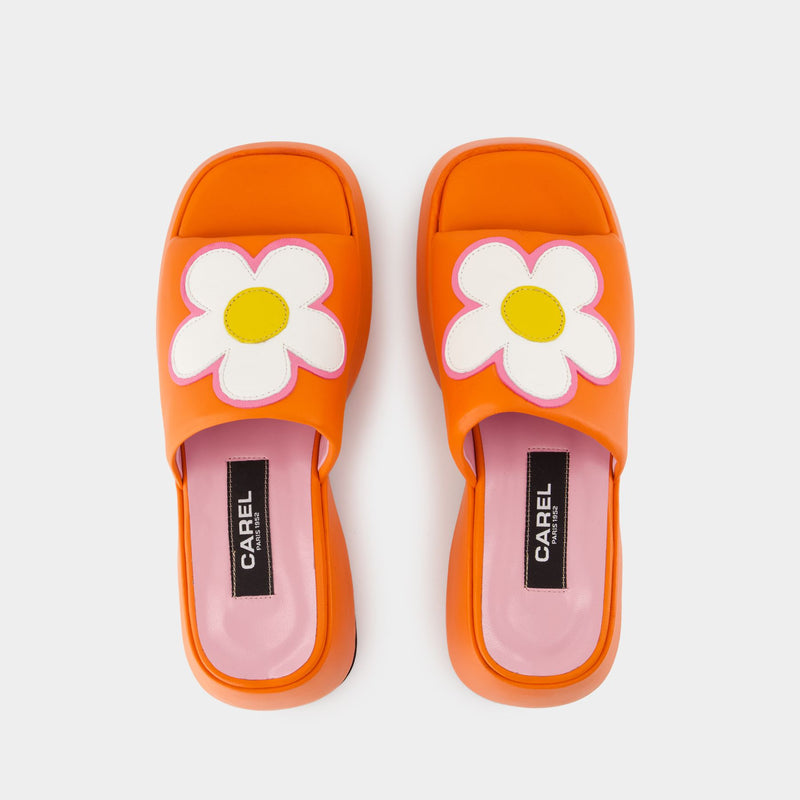 Flower Sandals - Carel - Leather - Orange