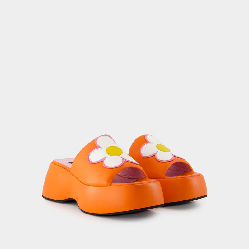 Flower Sandals - Carel - Leather - Orange