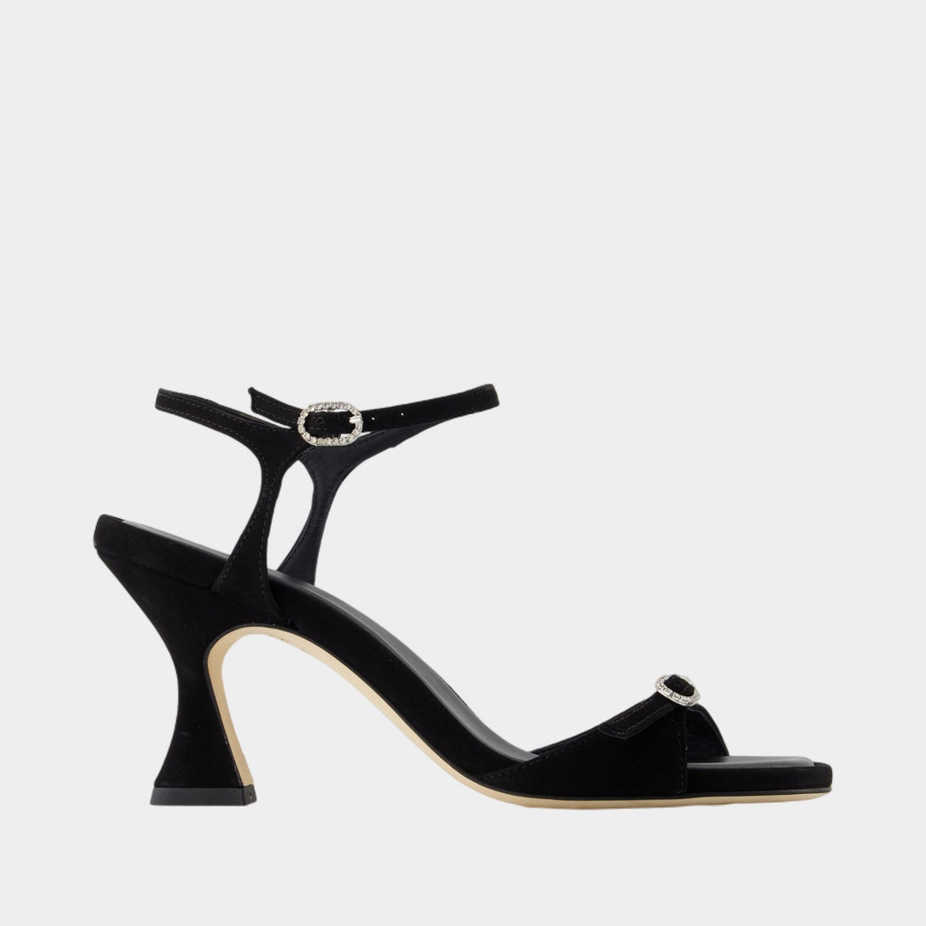 サンダル・ミュール CAREL Celeste Sandals - Carel - Leather - Black Apollo - Black suede leather strass buckle sandals | Carel Paris