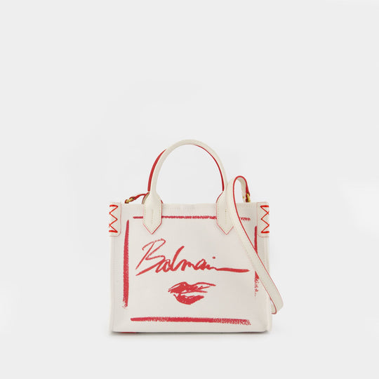 B-Army Small Shopper Bag - Balmain - Canvas - White/Red