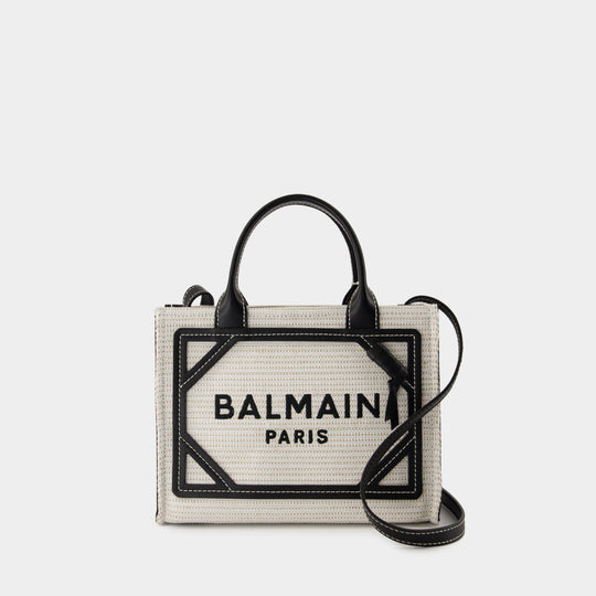 B-Army Small Shopper Bag - Balmain - Raffia - Neutral/Black