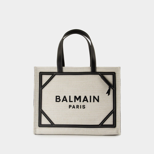 B-Army Medium Shopper Bag - Balmain - Raffia - Neutral/Black