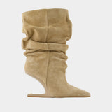 No Wedge Boots - Balmain - Leather - Beige