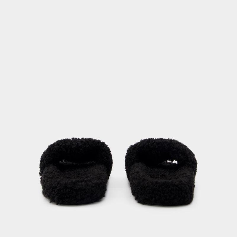 Slide Sandals - Balenciaga - Fake Fur - Black