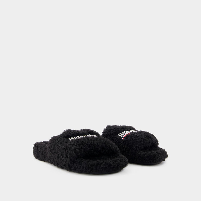 Slide Sandals - Balenciaga - Fake Fur - Black