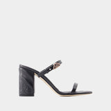 Seal Heeled Sandals - Alexander McQueen - Leather - Black/Argenté