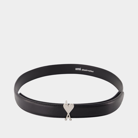 Ami De Coeur Buckle 25mm Belt - AMI Paris - Leather - Black