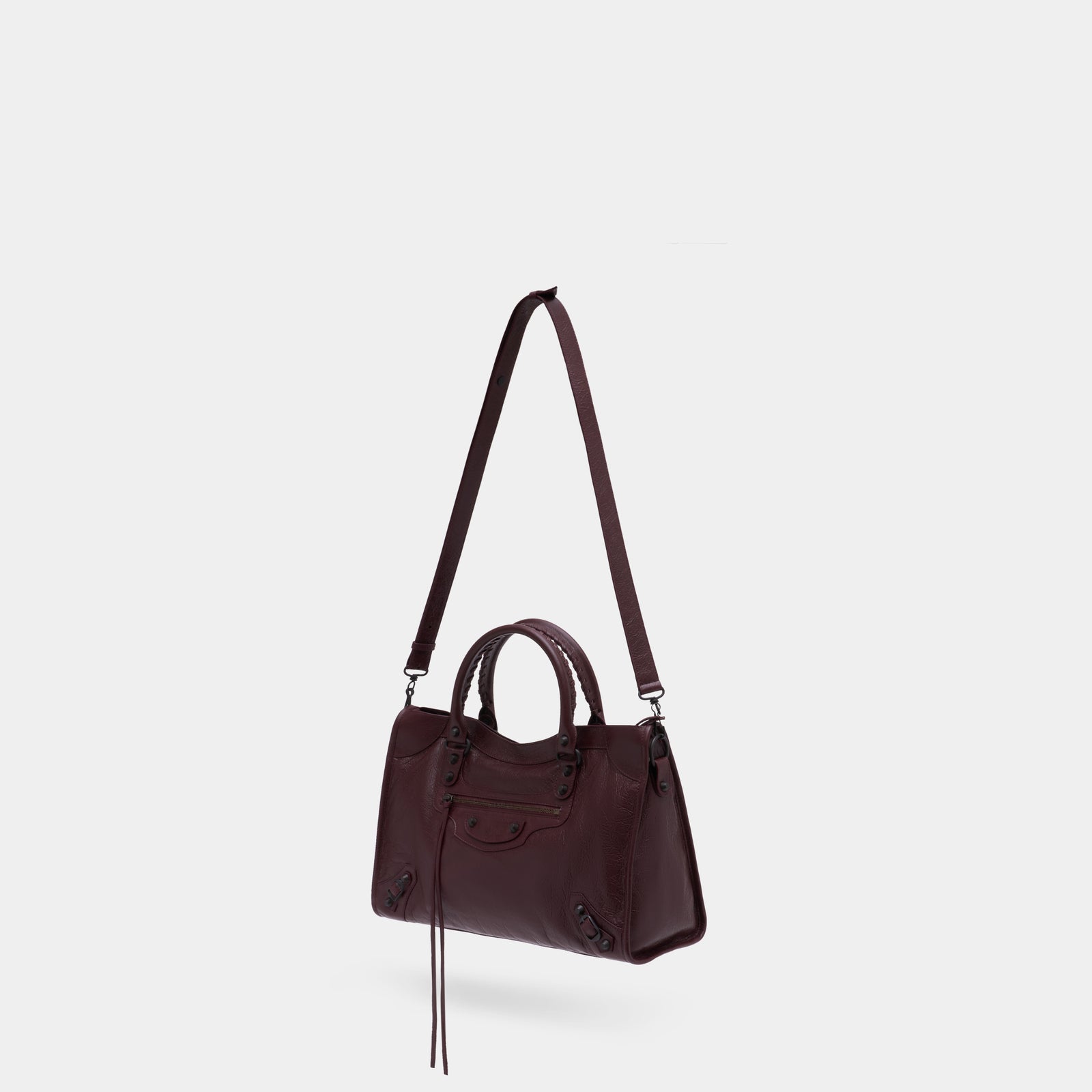Balenciaga Black and Burgundy Leather Strap Balenciaga Burgundy Calfskin Leather Medium Hourglass Top  main image 4