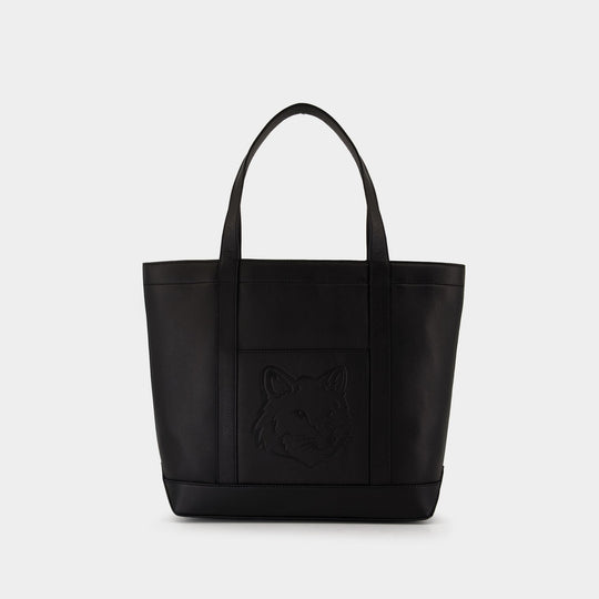 Fox Head Medium Shopper Bag - Maison Kitsune - Leather - Black