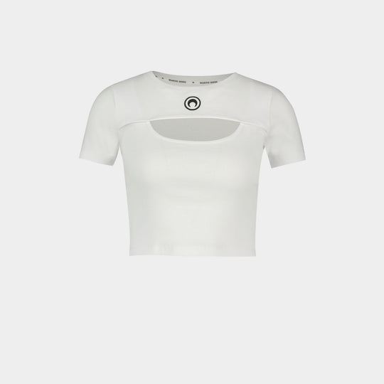 Moon Logo Ribbed Jersey T-Shirt - Marine Serre - Cotton - White