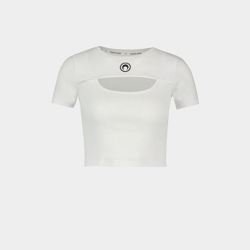Moon Logo Ribbed Jersey T-Shirt - Marine Serre - Cotton - White