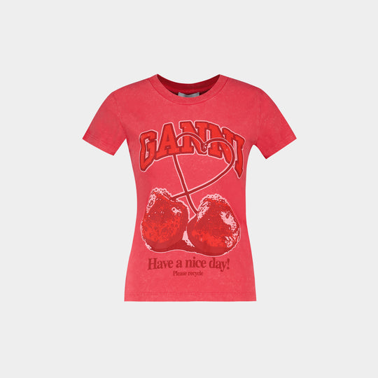 Future Baby Fit Cherry T-Shirt - Ganni - Cotton - Red