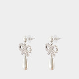 Pearl Bow Droplet Earrings - SELF PORTRAIT - Silver - White