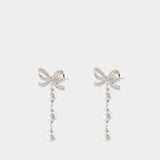 Bow Tiered Pearl Earrings - SELF PORTRAIT - Silver - White