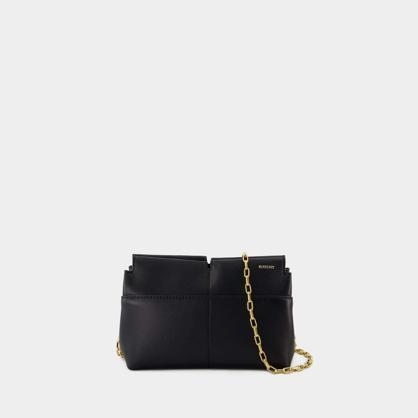 【関税&送料込】Burberry Black Leather Snip Shoulder Bag Snip Clutch - Burberry - Leather - Black