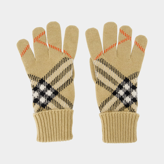 Core Check Gloves - Burberry - Cashmere - Beige