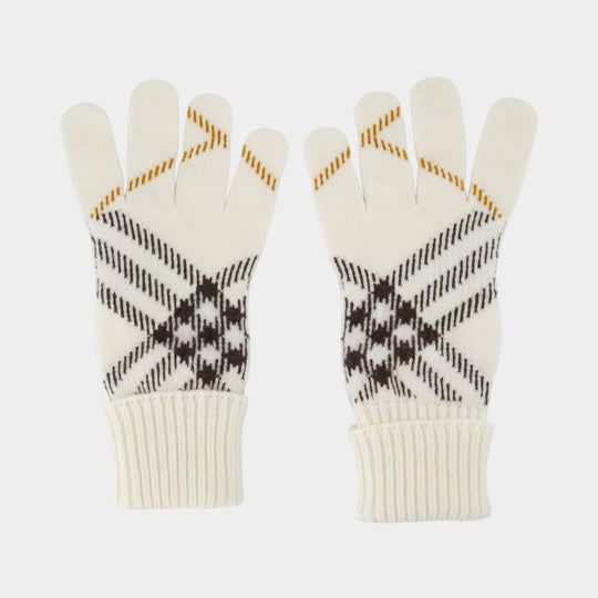 Core Check Gloves - Burberry - Cashmere - White