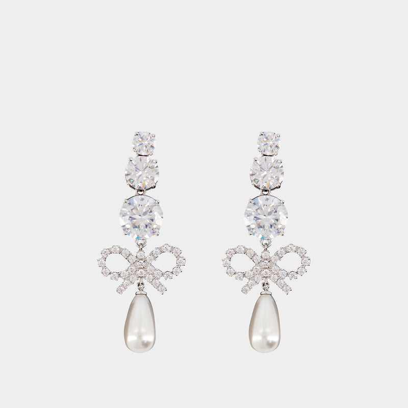 Crystal Bow Pearl Earrings - SELF PORTRAIT - Metal - Silver