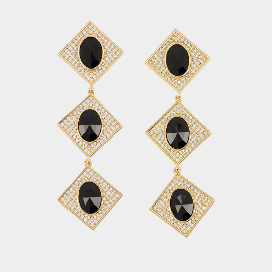 Crystal Tiered Earrings - SELF PORTRAIT - Metal - Gold/Black