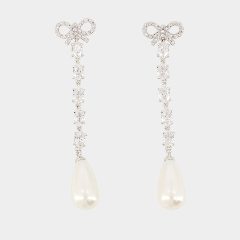 Bow Pearl Droplet Earrings - SELF PORTRAIT - Metal - Silver