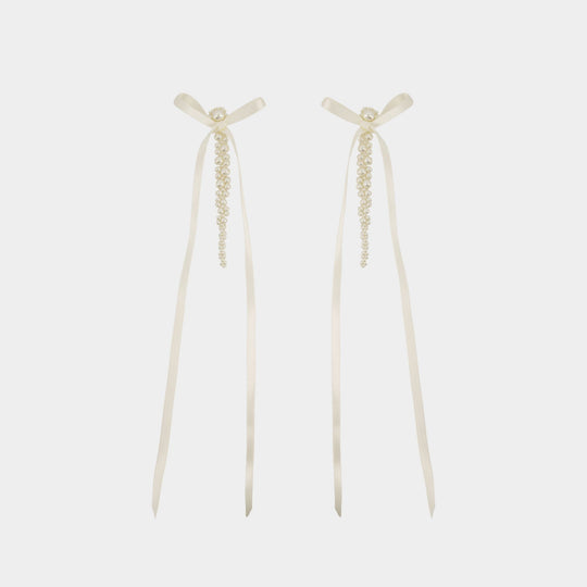 Bow Ribbon Drip Earrings - Simone Rocha - Pearl - Beige