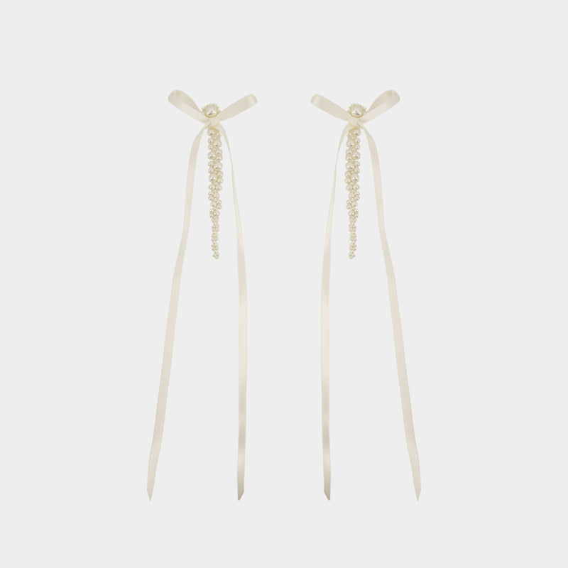 Bow Ribbon Drip Earrings - Simone Rocha - Pearl - Beige