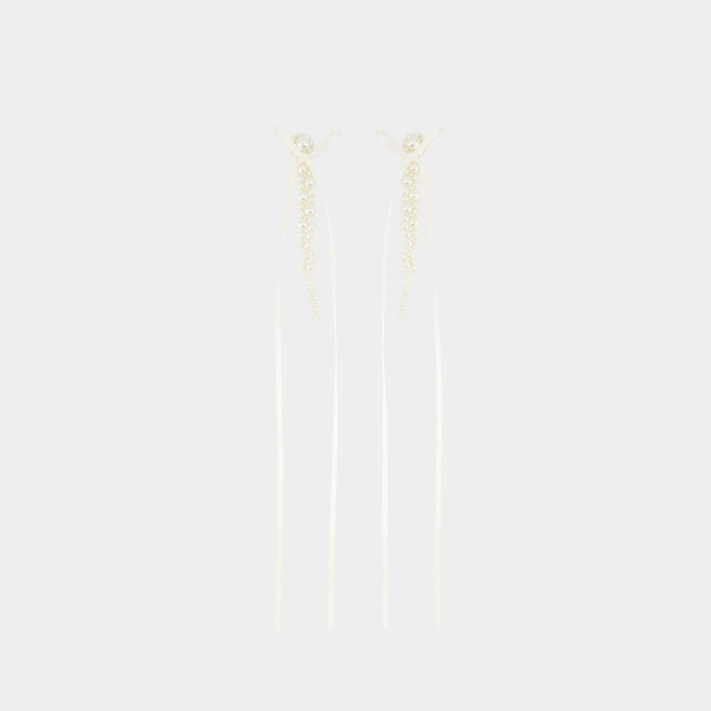 Slim Bow Ribbon Drip Earrings - Simone Rocha - Crystal - White