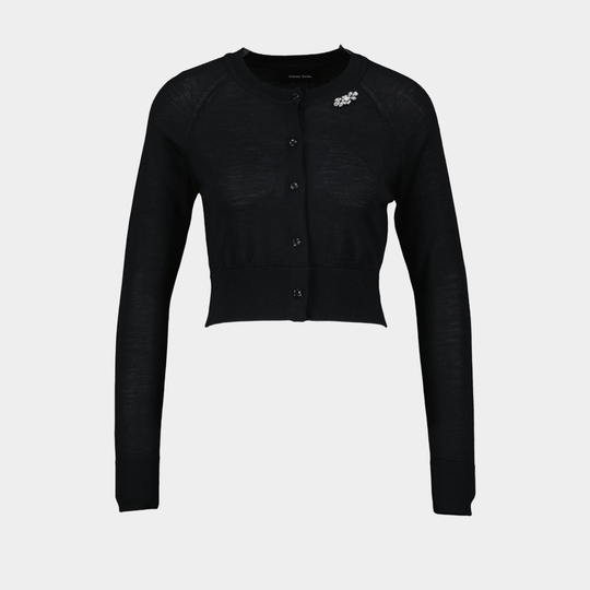 Cropped Merino Silk Cardigan W/ Emb - Simone Rocha - Wool - Black