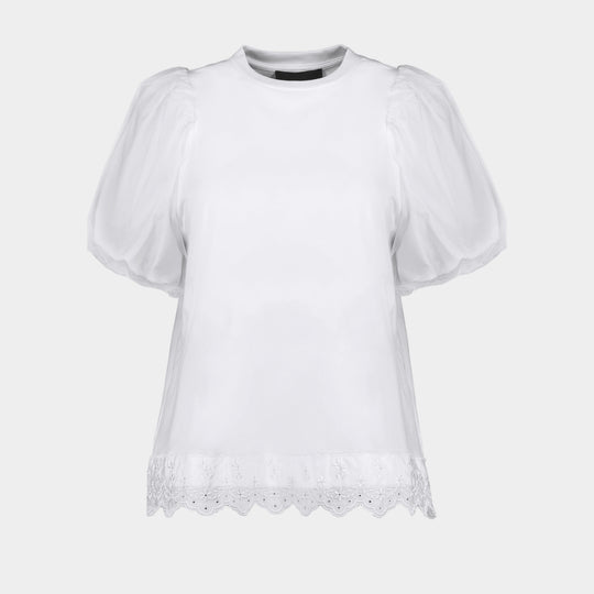 Tulle Overlay Puff Sleeve Lace T-Shirt - Simone Rocha - Cotton - White