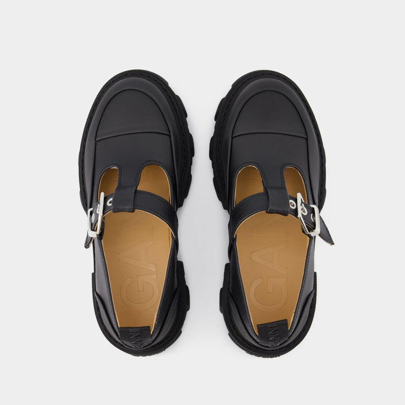 Cleated Mary Jane Loafers - Ganni - Synthetic Leather - Black