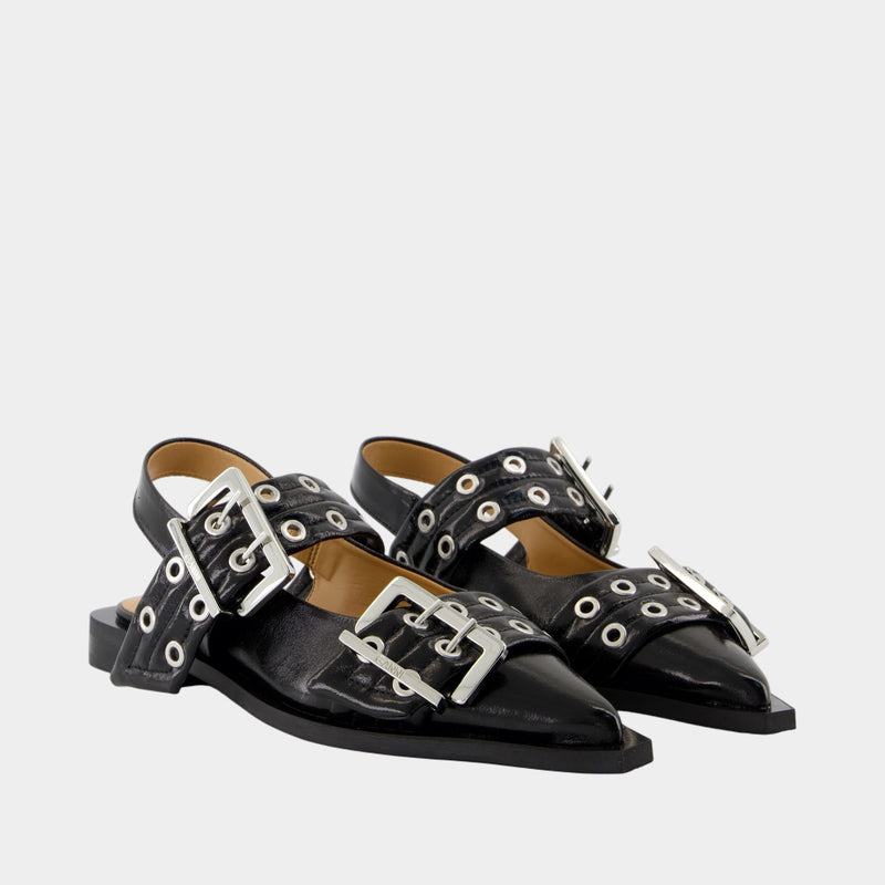 Feminine Ballerinas - Ganni - Synthetic - Black