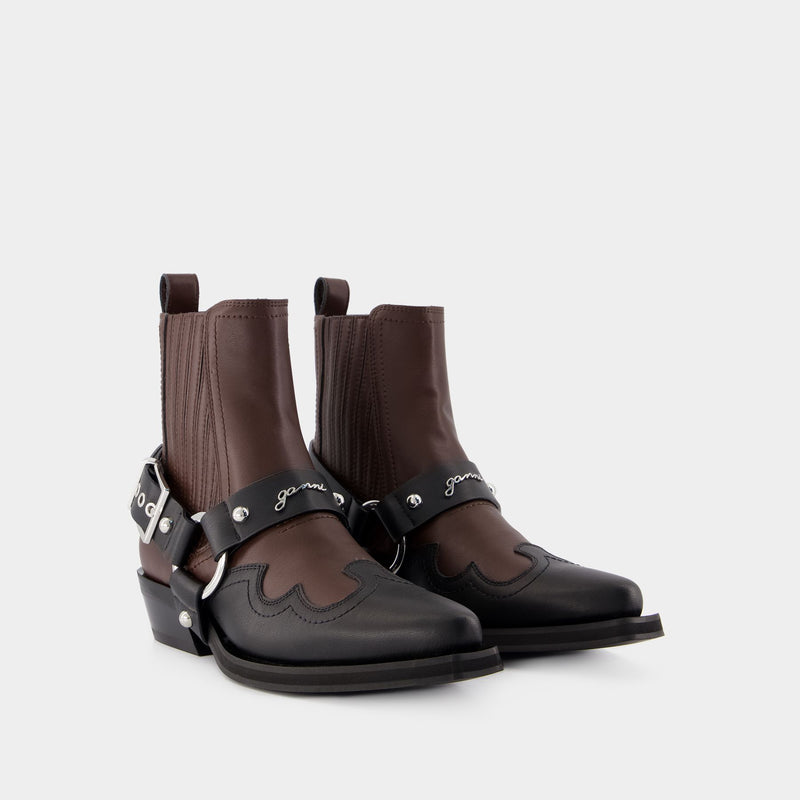 Chelsea Western Boots Ganni Synthetic Leather Black