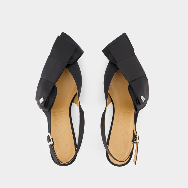 Big Bow Kitten Pumps - Ganni - Synthetic - Black