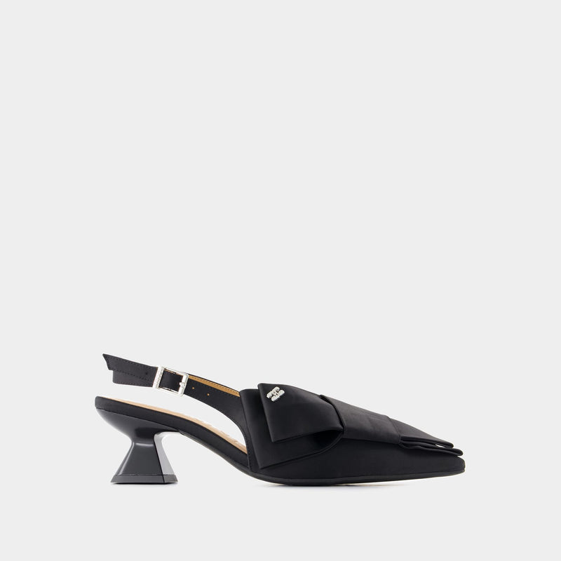 Big Bow Kitten Pumps - Ganni - Synthetic - Black