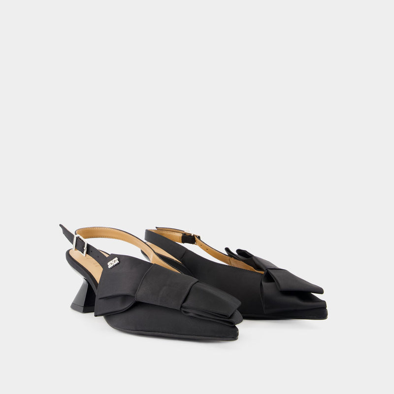 Big Bow Kitten Pumps - Ganni - Synthetic - Black
