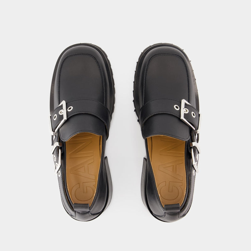 Feminine Loafers - Ganni - Leather - Black