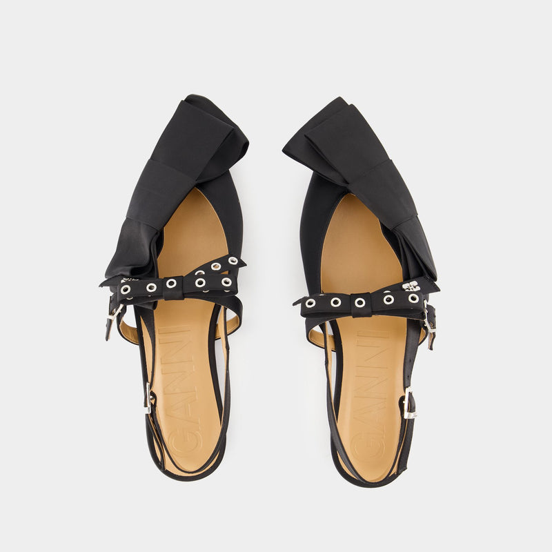 Big Bow Ballerinas - Ganni - Synthetic - Black