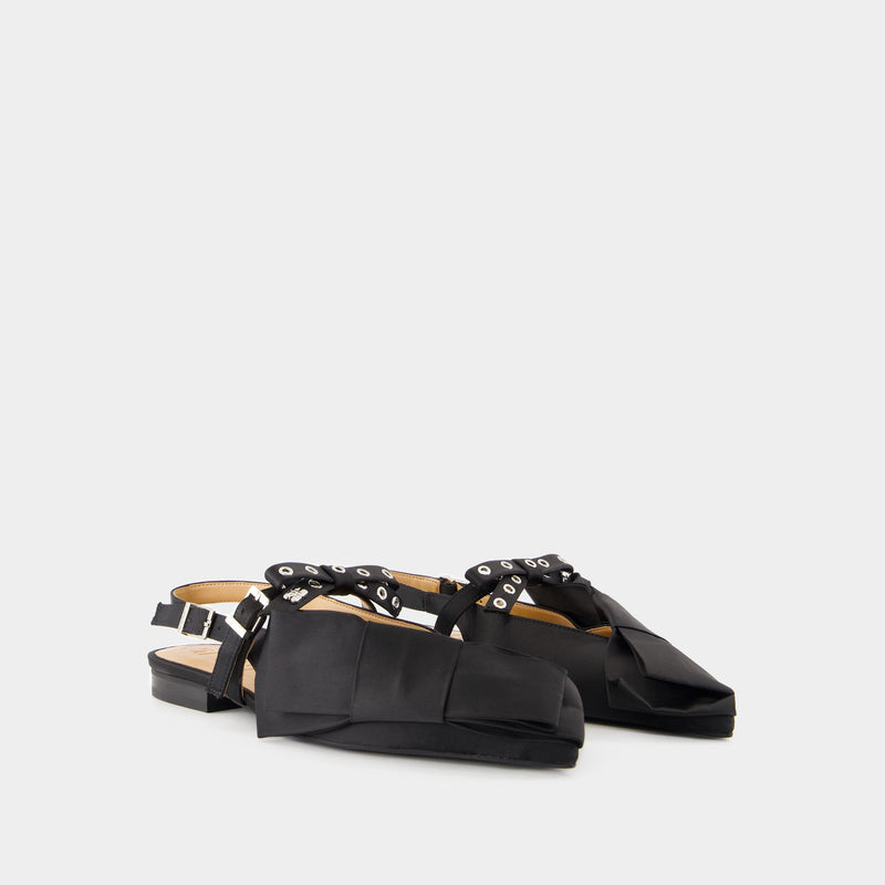 Big Bow Ballerinas - Ganni - Synthetic - Black