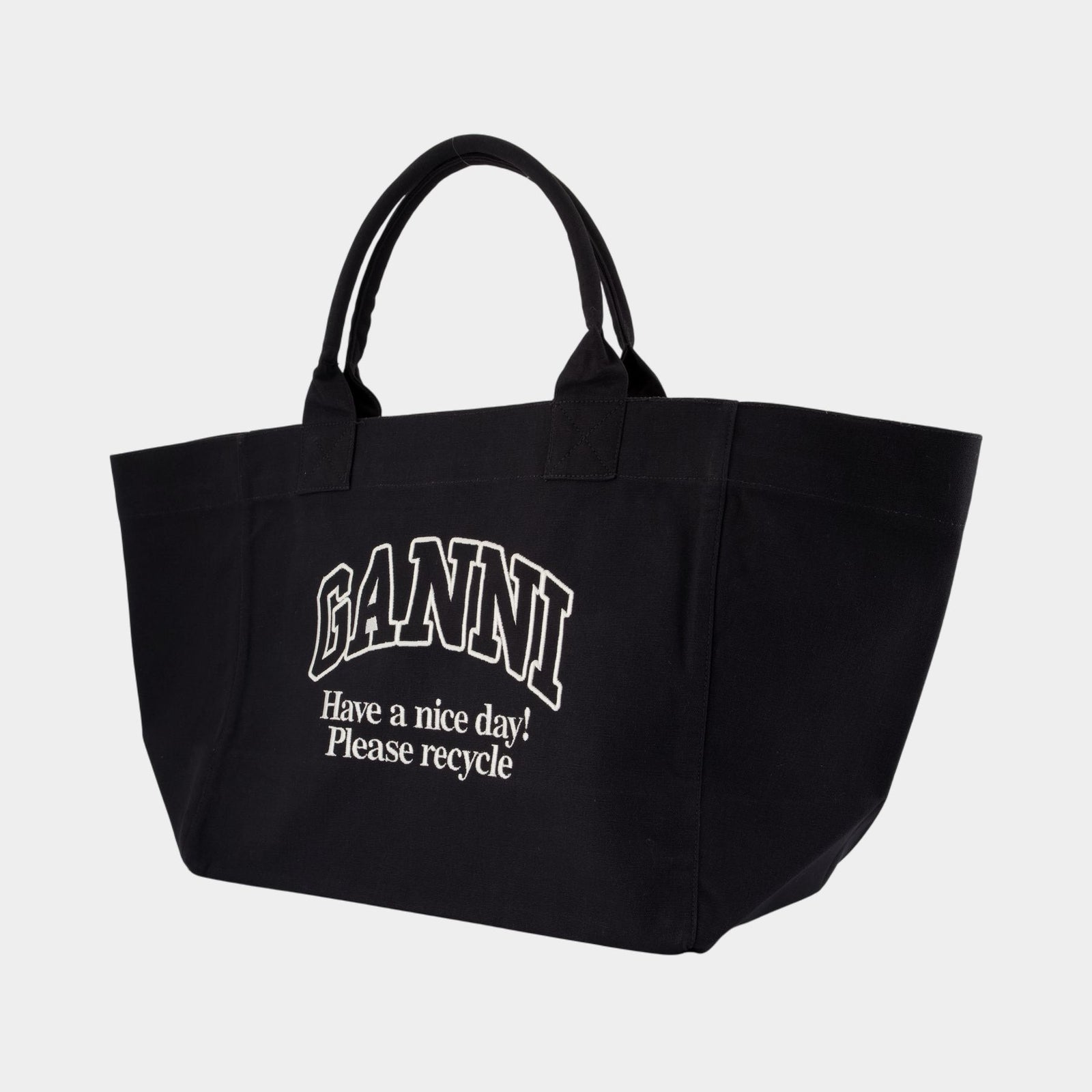 【関税込み】Xxl Logo Shopper Bag - Ganni - Cotton - Black Xxl Logo Shopper Bag - Ganni - Cotton - Black